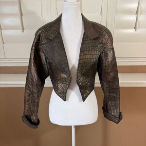 Vintage Phillip Noel Crocodile Embossed Leather Jacket Sz M Designer Cropped 80s